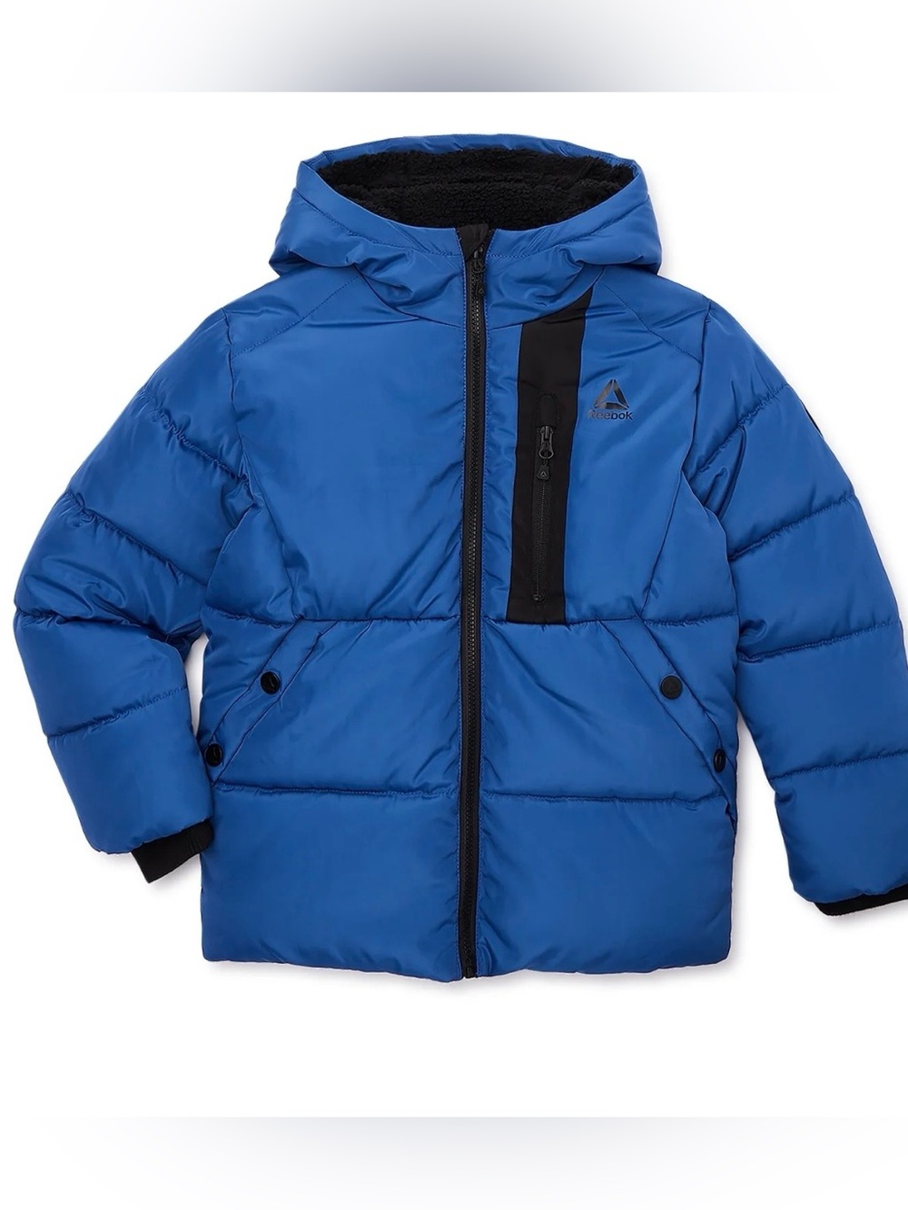 Reebok Boys L 14/16 Blue Heavyweight Puffer Jacket Hooded Fleece Lined Winter Co